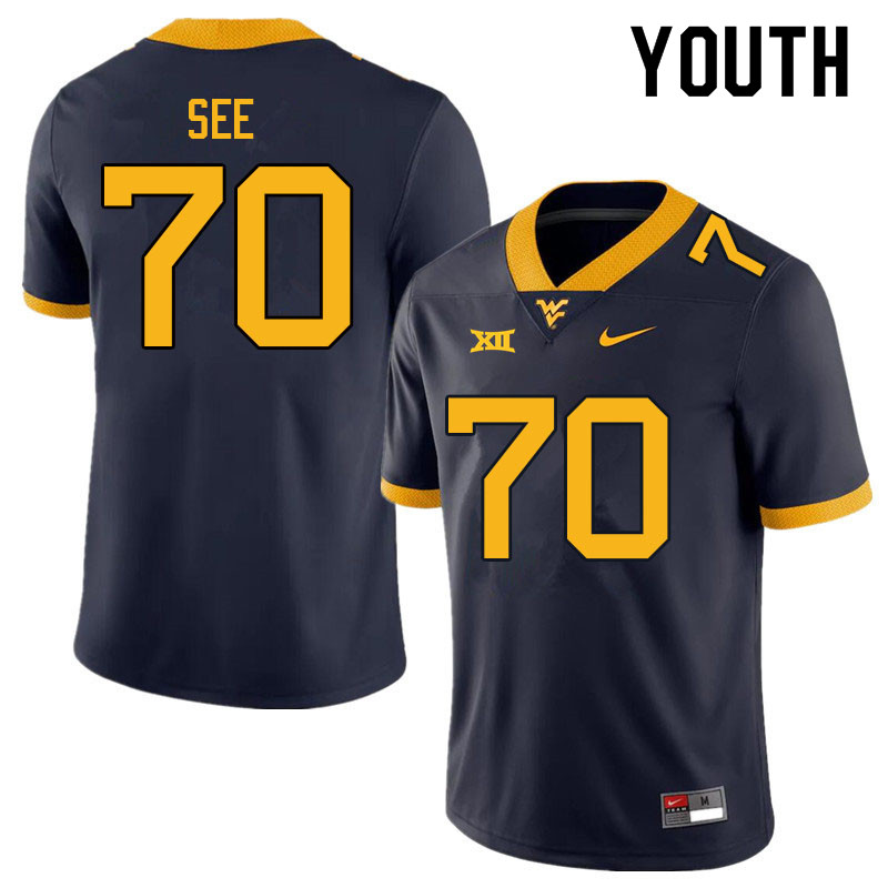 Youth #70 Shawn See West Virginia Mountaineers College Football Jerseys Sale-Navy - Click Image to Close